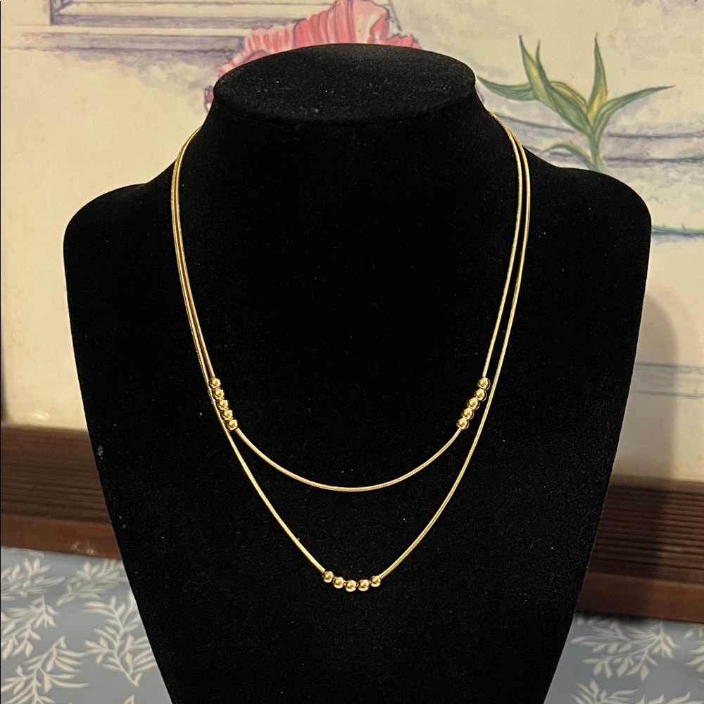 Gold plated stainless steel layered gold bead necklace